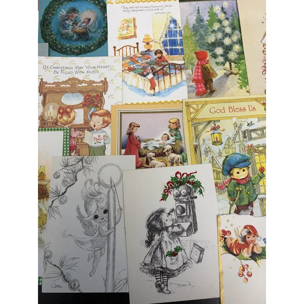 Vintage Christmas Cards Fronts ONLY Kids Children Scrapbooking Crafts Lot of 50+